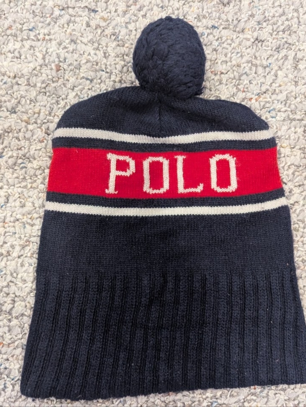 Ralph Lauren Navy, Red & White Knit Pom Beanie/Toque Asking 35 Or Best Offer